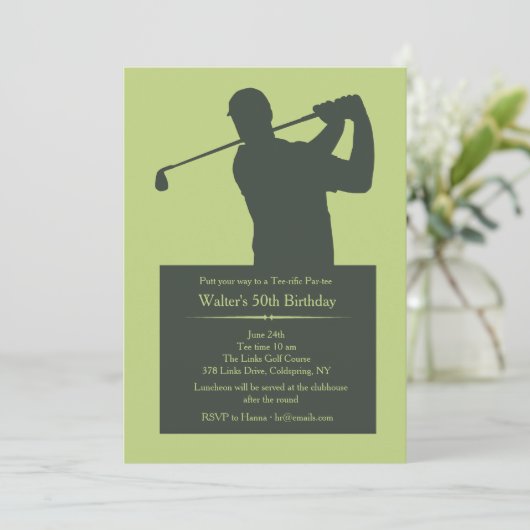 Golfer (JULLIE PICK COLOR BACKGROUND) Uitnodiging (Staand voorkant)