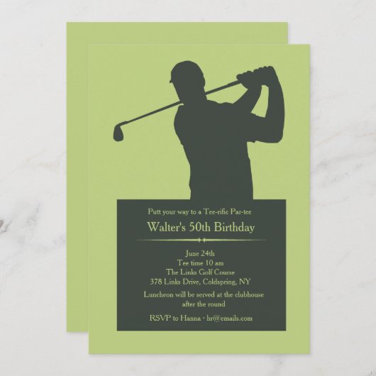 Golfer (JULLIE PICK COLOR BACKGROUND) Uitnodiging (Voorkant / Achterkant)
