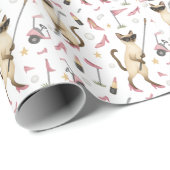 Golfer Kat Bachelorette Feest in roze thema Cadeaupapier (Rol Hoek)