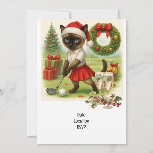 Golfer Kat draagt Kerstmuts voor Kerstmis Kaart (Voorkant)