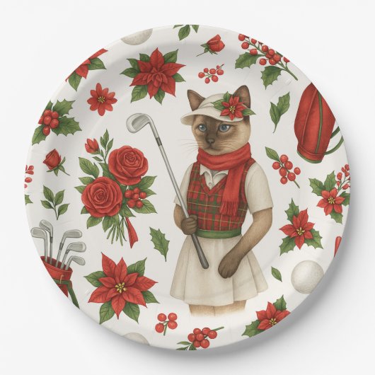 Golfer Kerst thema met golf apparatuur Papieren Bordje (Voorkant)