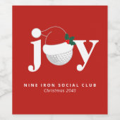 Golfer Kerstfeest Cadeau Vreugde Modern Rood Wijn Etiket (Enkel label)