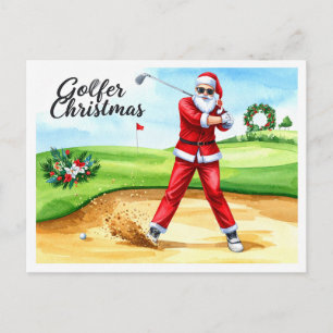 Golfer Kerstman Golfen Kerstvakantie Briefkaart