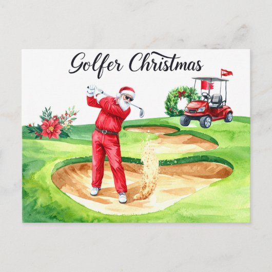 Golfer Kerstman Golfen Kerstvakantie Briefkaart (Voorkant)