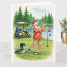 Golfer Kerstman Golft bij Lake Holiday Kaart