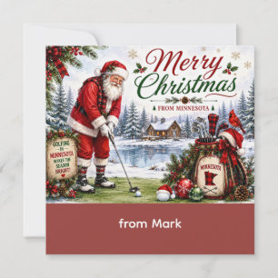 Golfer Kerstman Golft in Minnesota op Green Feestdagenkaart