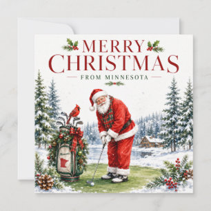 Golfer Kerstman Golft in Minnesota op Green Feestdagenkaart