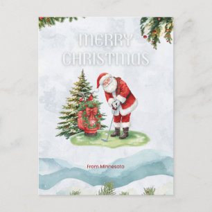 Golfer Kerstman Golft in Minnesota op Green Feestdagenkaart