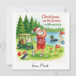 Golfer Kerstman golft met uitzicht op Minnesotamee Feestdagenkaart