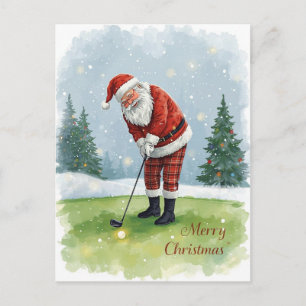 Golfer Kerstman golft op green op kerstavond Briefkaart