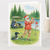 Golfer Kerstman golft op Lake Holiday wenskaart Kaart (Voorkant)