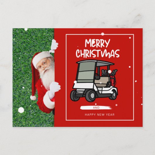 Golfer Kerstman met golfkar Merry Christmas Feestdagenkaart (Voorkant)