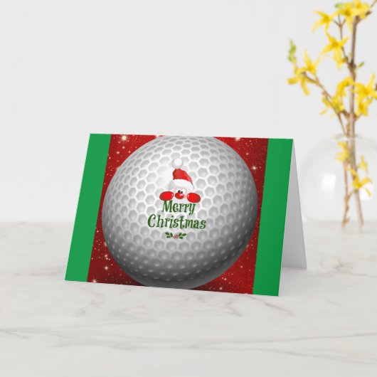 Golfer Kerstman, 'Prettig Kerstfeest' wensen Kaart (Gele Bloem)