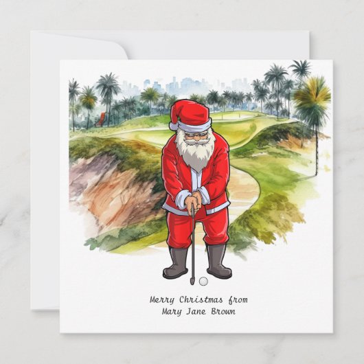 Golfer Kerstmis met de Kerstman Feestdagenkaart (Voorkant)