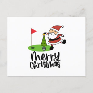 Golfer Kerstmis met Golf Vlag en Sinterklaas Feestdagenkaart