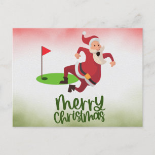 Golfer Kerstmis met Golf Vlag en Sinterklaas Feestdagenkaart