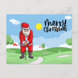 Golfer Kerstmis met Golf Vlag en Sinterklaas Feestdagenkaart