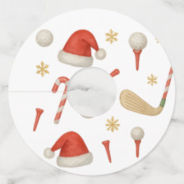 Golfer kerstthema met kerstmuts wijnglaslabel