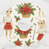 Golfer kerstthema met kerstmuts wijnglaslabel (Voorkant)