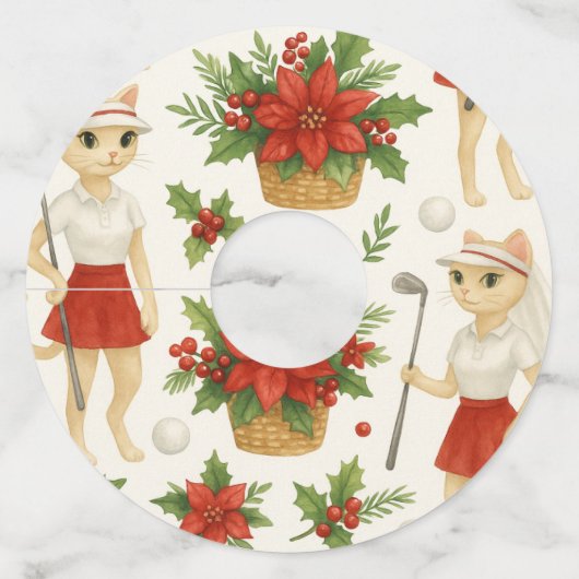 Golfer kerstthema met kerstmuts wijnglaslabel (Voorkant)