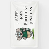 Golfer koala verjaardagsfeestje spandoek (Verticaal)