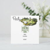 Golfer laatste slag voor de ring vrijgezellenfeest save the date (Staand voorkant)