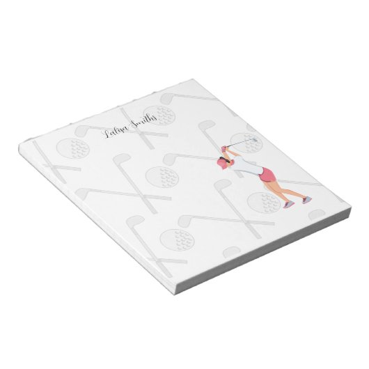 Golfer lady is golf note pad notitieblok (Schuin)
