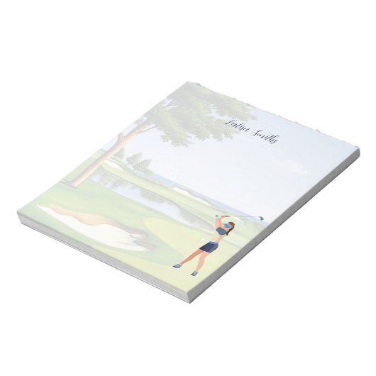 Golfer lady is golf note pad notitieblok (Linkerzijde)