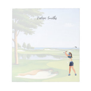 Golfer lady is golf note pad notitieblok
