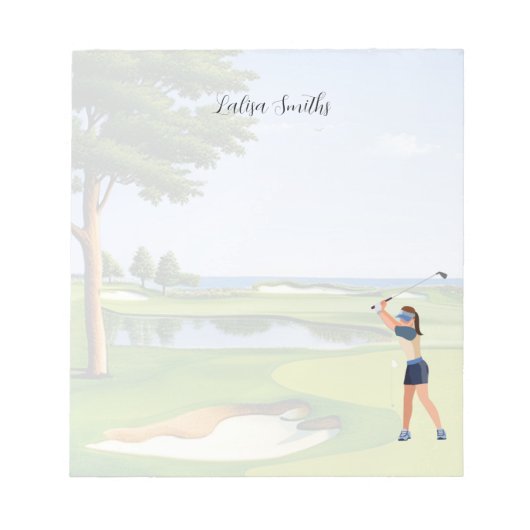 Golfer lady is golf note pad notitieblok (Voorkant)