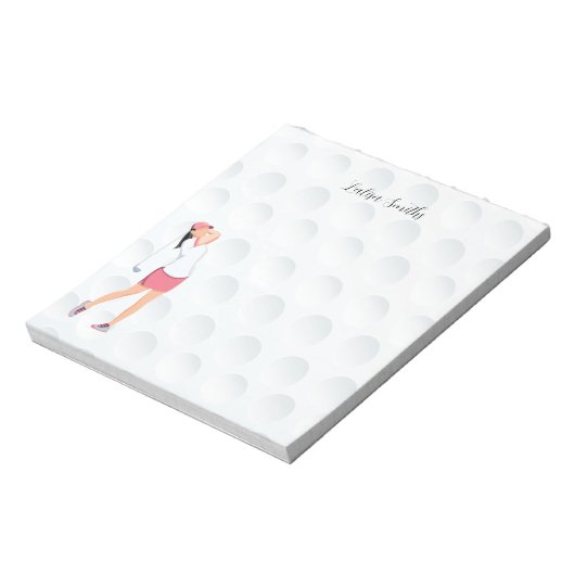 Golfer lady is golf note pad notitieblok (Linkerzijde)