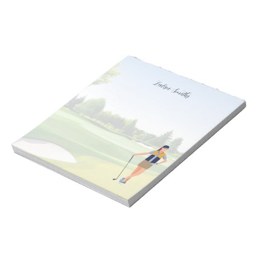 Golfer lady is golf note pad notitieblok (Linkerzijde)