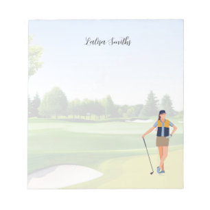 Golfer lady is golf note pad notitieblok