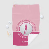 Golfer Lady Silhouette Golf Ball citaat Roze Golfhanddoek (Insitu)