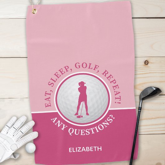 Golfer Lady Silhouette Golf Ball citaat Roze Golfhanddoek