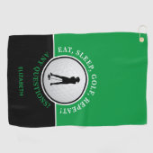 Golfer Lady Silhouette Golf Ball Quote Black Green Golfhanddoek (Horizontaal)