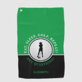 Golfer Lady Silhouette Golf Ball Quote Black Green Golfhanddoek (Voorkant)