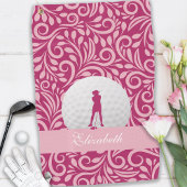 Golfer Lady Silhouette Roze Girly Custom Name Golfhanddoek