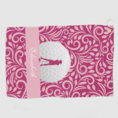 Golfer Lady Silhouette Roze Girly Custom Name Golfhanddoek (Horizontaal)