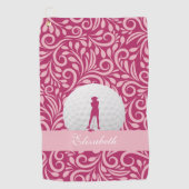 Golfer Lady Silhouette Roze Girly Custom Name Golfhanddoek (Voorkant)