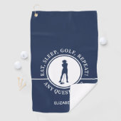 Golfer Lady Silhouette sportblauw voor haar grappi Golfhanddoek (Insitu)
