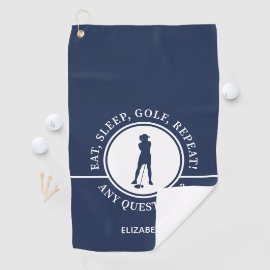Golfer Lady Silhouette sportblauw voor haar grappi Golfhanddoek (Insitu)