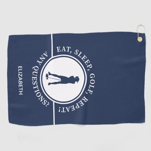 Golfer Lady Silhouette sportblauw voor haar grappi Golfhanddoek (Horizontaal)