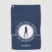 Golfer Lady Silhouette sportblauw voor haar grappi Golfhanddoek (Voorkant)