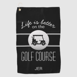 Golfer Life Golfkar Initialen Classic Zwart Wit Golfhanddoek