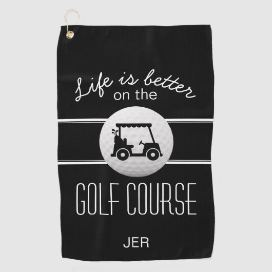 Golfer Life Golfkar Initialen Klassiek Zwart Wit Golfhanddoek (Voorkant)