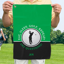 Golfer Male Silhouette Golf Ball Quote Black Green Golfhanddoek