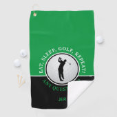 Golfer Male Silhouette Golf Ball Quote Black Green Golfhanddoek (Insitu)