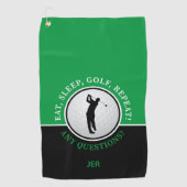 Golfer Male Silhouette Golf Ball Quote Black Green Golfhanddoek (Voorkant)