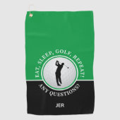 Golfer Male Silhouette Golf Ball Quote Green Black Golfhanddoek (Voorkant)